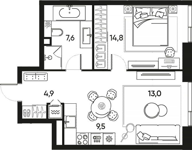 Планировка — ПРАЙД, 2-комн., 50 м²