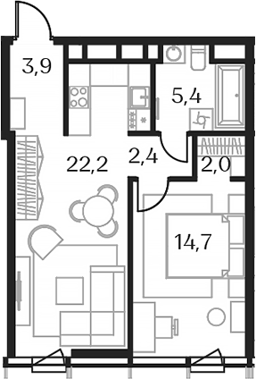 Планировка — Союз, 2-комн., 49 м²