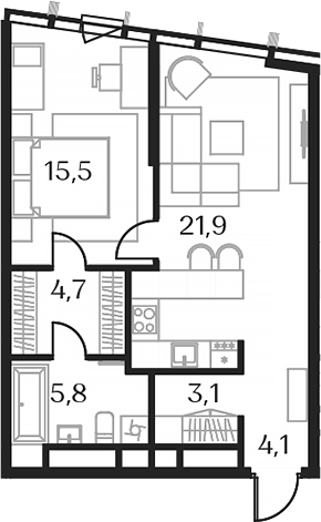Планировка — Союз, 2-комн., 54 м²