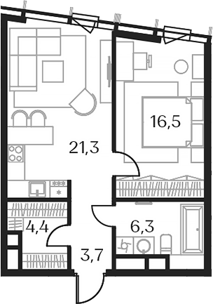 Планировка — Союз, 2-комн., 52 м²