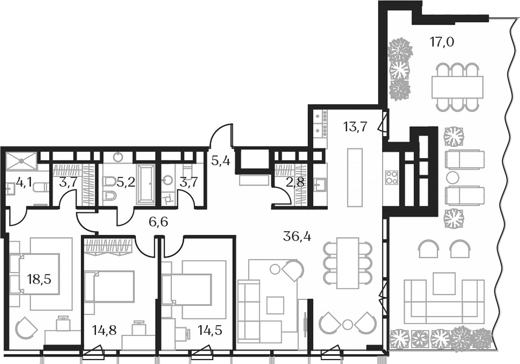 Планировка — Союз, 4-комн., 126 м²