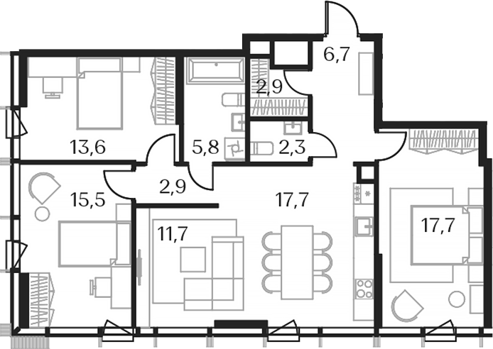 Планировка — Союз, 4-комн., 95 м²