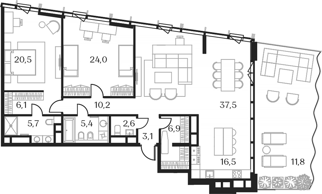 Планировка — Союз, 3-комн., 134 м²