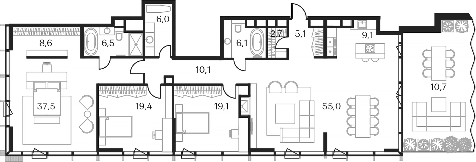 Планировка — Союз, 4-комн., 180 м²