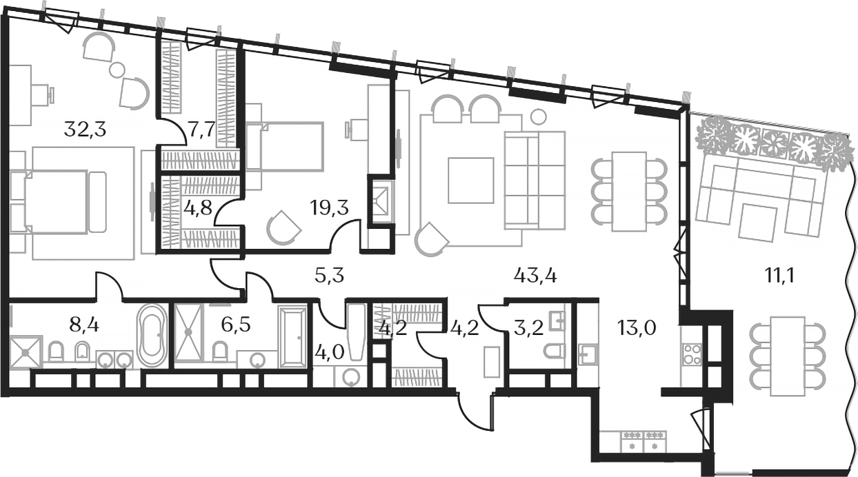 Планировка — Союз, 3-комн., 152 м²