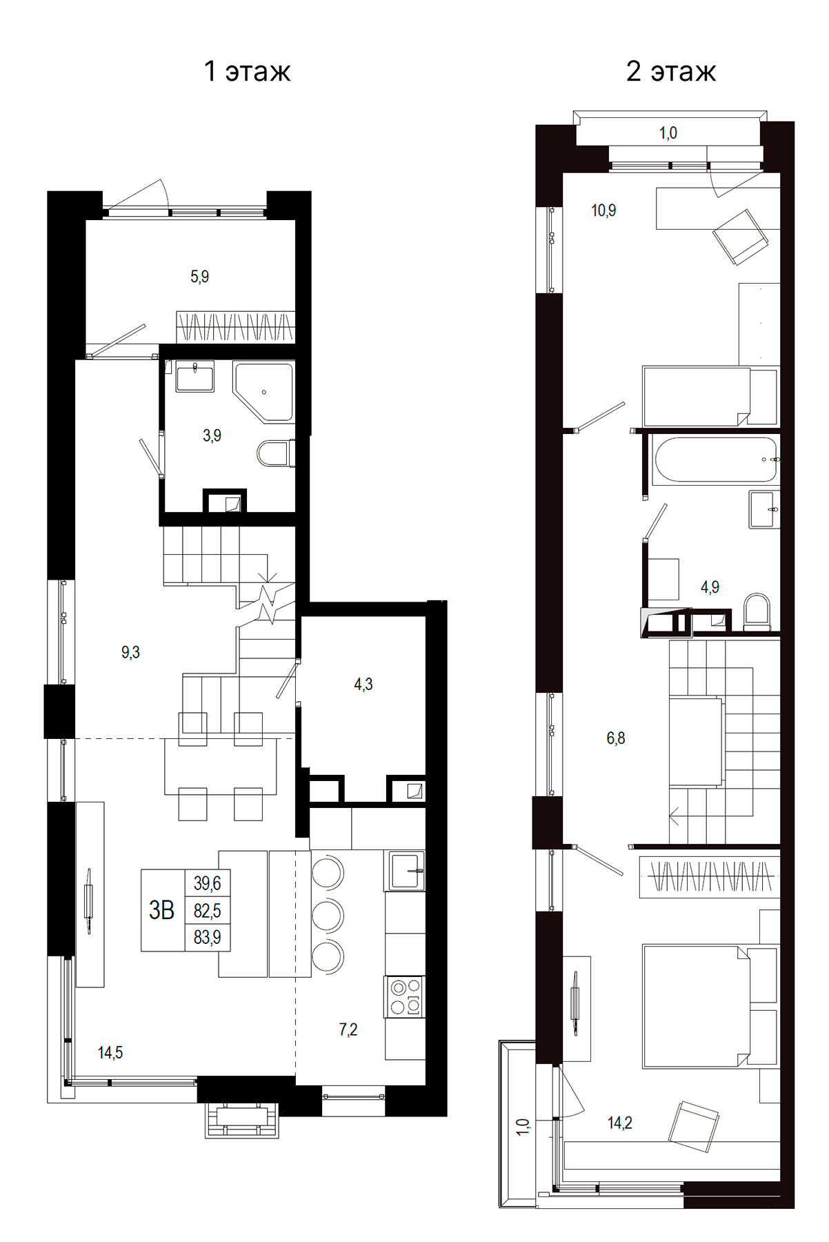 Планировка — Новая Щербинка, 3-комн., 83 м²