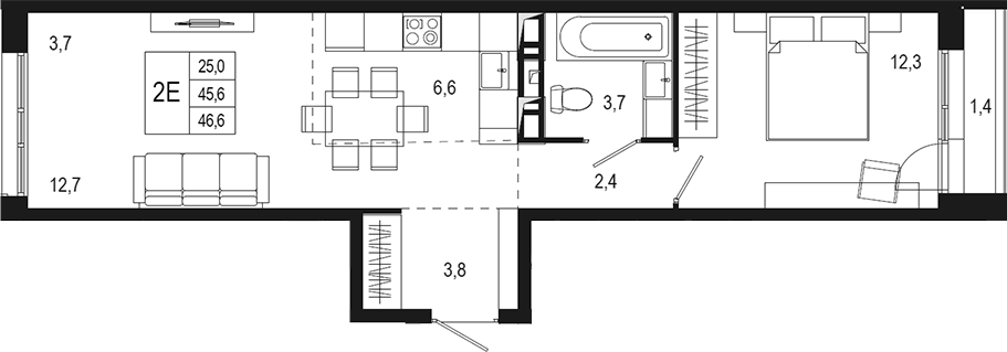 Планировка — Новая Щербинка, 2-комн., 46 м²