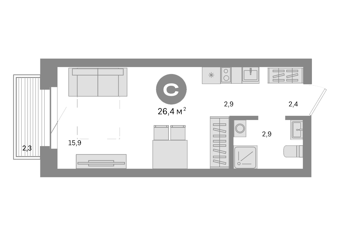 Планировка — Метроном, Студия, 24 м²