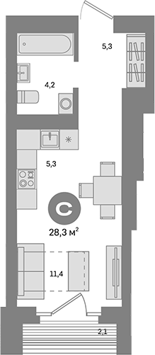 Планировка — Метроном, Студия, 26 м²