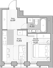 Планировка — Среда на Кутузовском, 1-комн., 32 м²