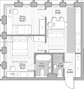 Планировка — Среда на Кутузовском, 2-комн., 57 м²