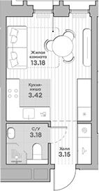 Планировка — Среда на Кутузовском, Студия, 23 м²