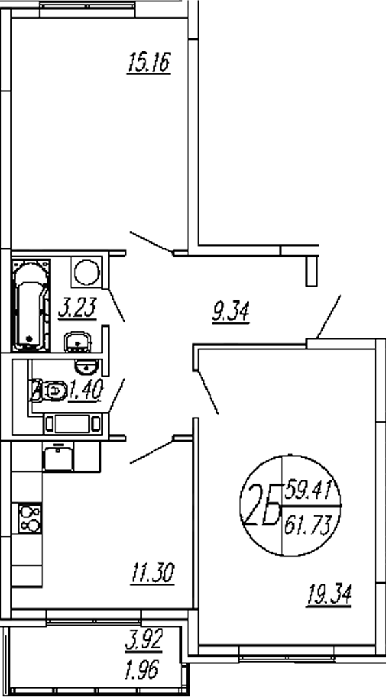 Планировка — Шолохово, 2-комн., 60 м²