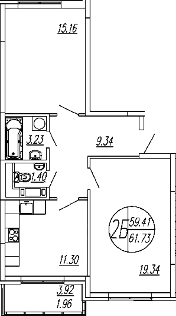 Планировка — Шолохово, 2-комн., 60 м²