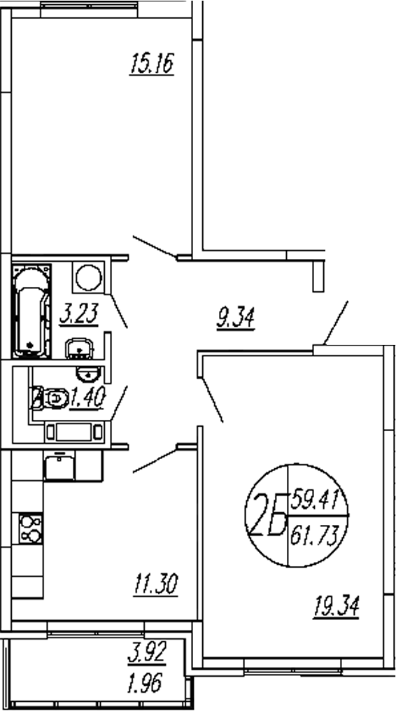 Планировка — Шолохово, 2-комн., 60 м²