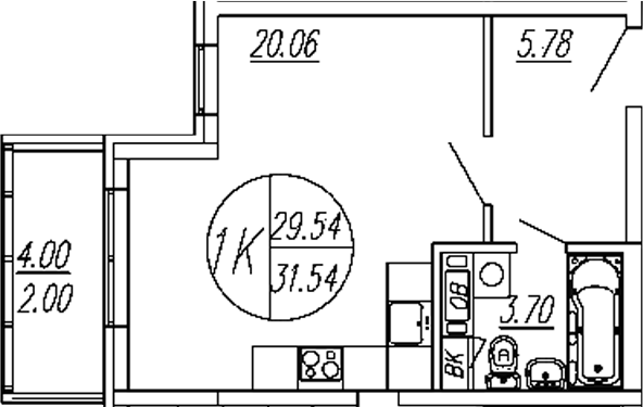 Планировка — Шолохово, Студия, 30 м²