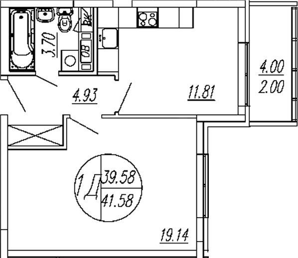 Планировка — Шолохово, 1-комн., 40 м²