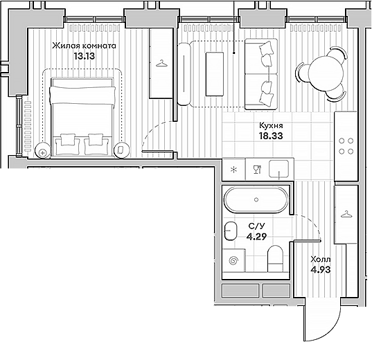 Планировка — Среда на Кутузовском, 1-комн., 41 м²