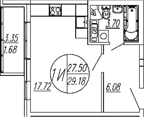 Планировка — Шолохово, Студия, 28 м²