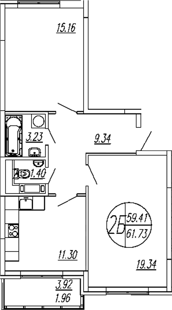 Планировка — Шолохово, 2-комн., 60 м²