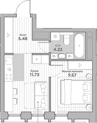 Планировка — Среда на Кутузовском, 1-комн., 31 м²
