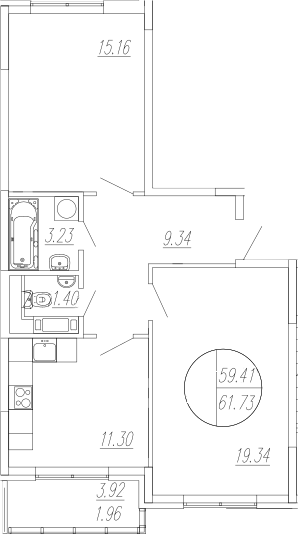 Планировка — Шолохово, 2-комн., 60 м²