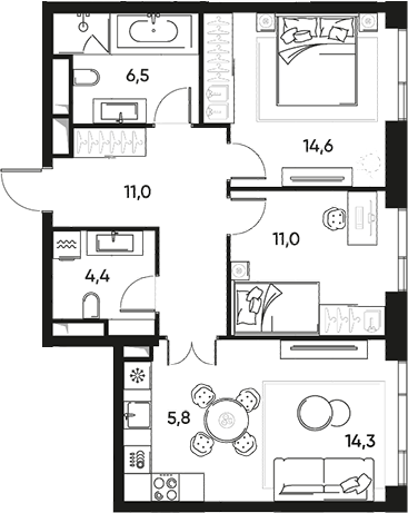 Планировка — ПРАЙД, 3-комн., 68 м²