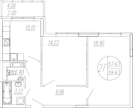 Планировка — Шолохово, 2-комн., 58 м²