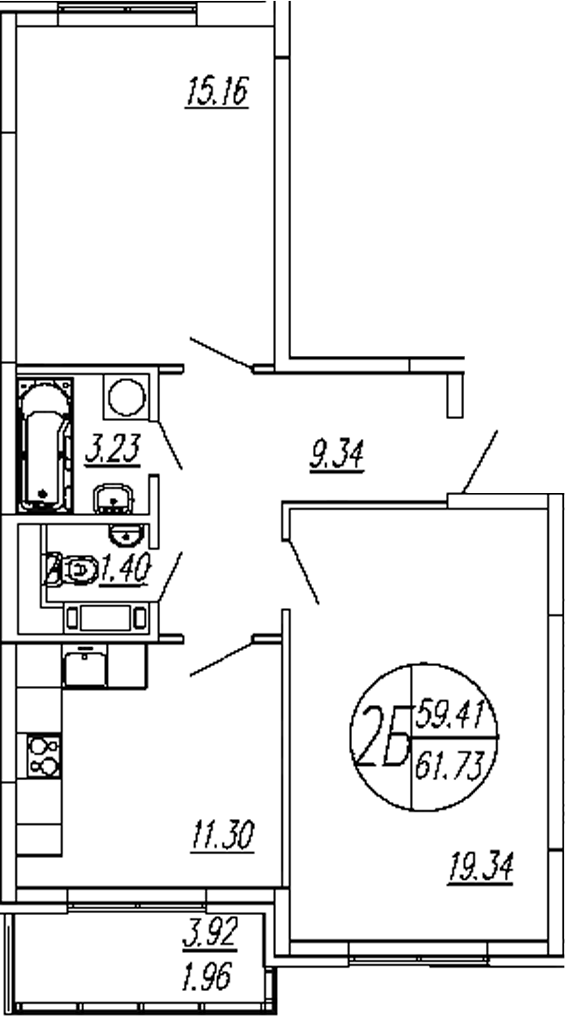 Планировка — Шолохово, 2-комн., 60 м²
