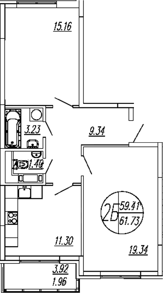 Планировка — Шолохово, 2-комн., 60 м²