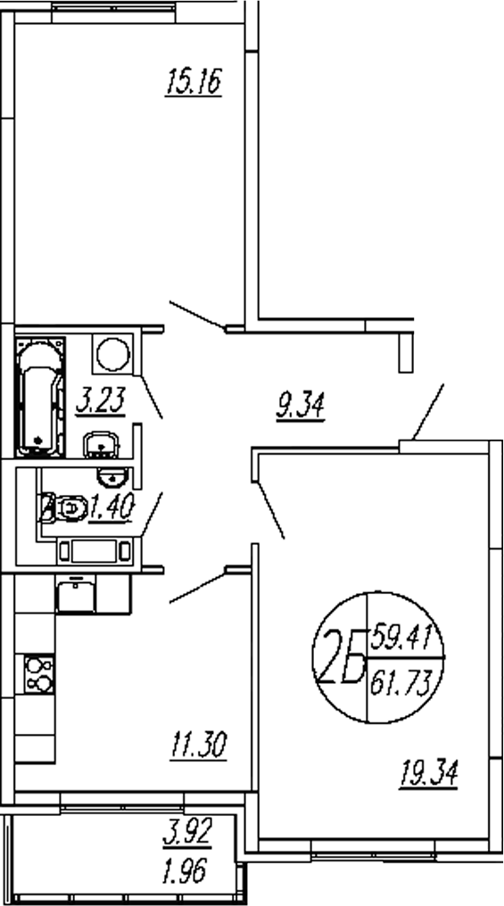 Планировка — Шолохово, 2-комн., 60 м²