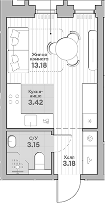 Планировка — Среда на Кутузовском, Студия, 23 м²