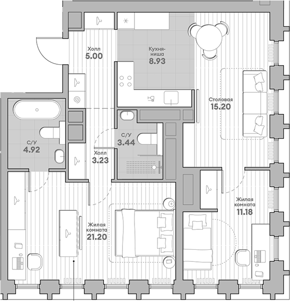 Планировка — Среда на Кутузовском, 3-комн., 73 м²