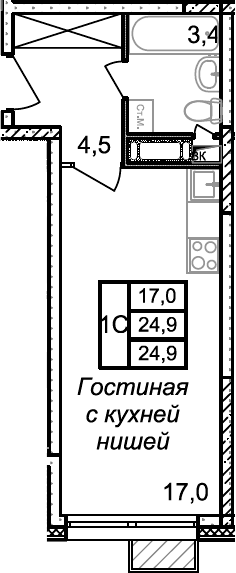 Планировка — Квартал Светлый, Студия, 25 м²