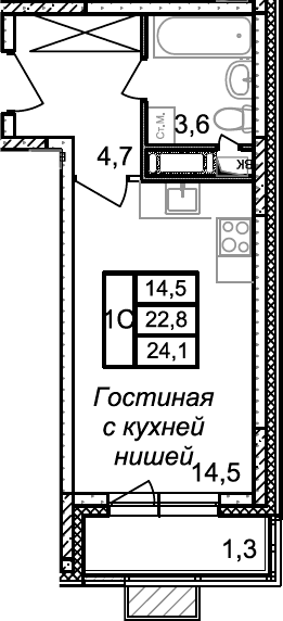 Планировка — Квартал Светлый, Студия, 23 м²