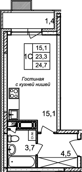 Планировка — Квартал Светлый, Студия, 23 м²