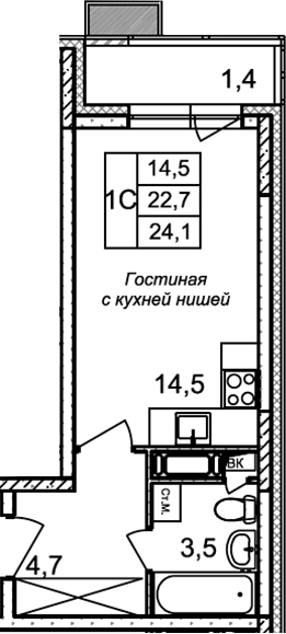 Планировка — Квартал Светлый, Студия, 23 м²