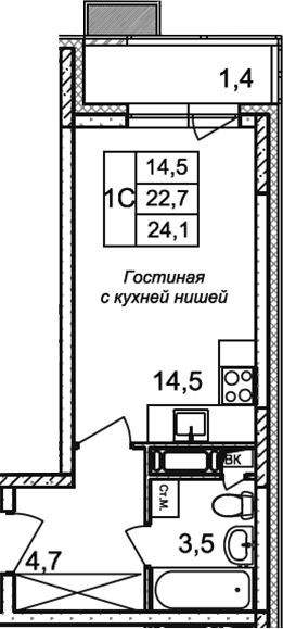 Планировка — Квартал Светлый, Студия, 23 м²