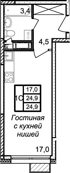 Планировка — Квартал Светлый, Студия, 25 м²
