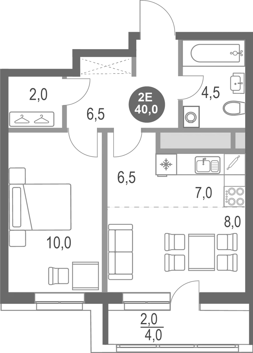 Планировка — Котельники Парк, 2-комн., 38 м²
