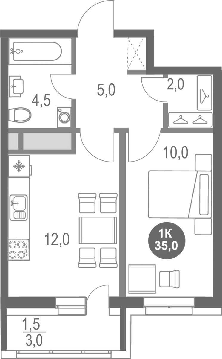 Планировка — Котельники Парк, 1-комн., 34 м²