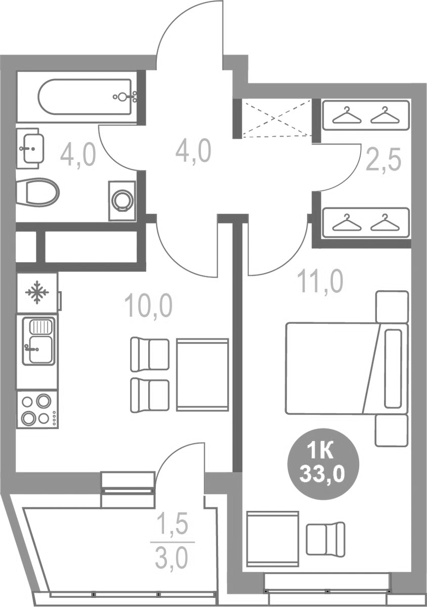Планировка — Котельники Парк, 1-комн., 32 м²
