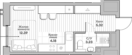 Планировка — Среда на Кутузовском, Студия, 25 м²
