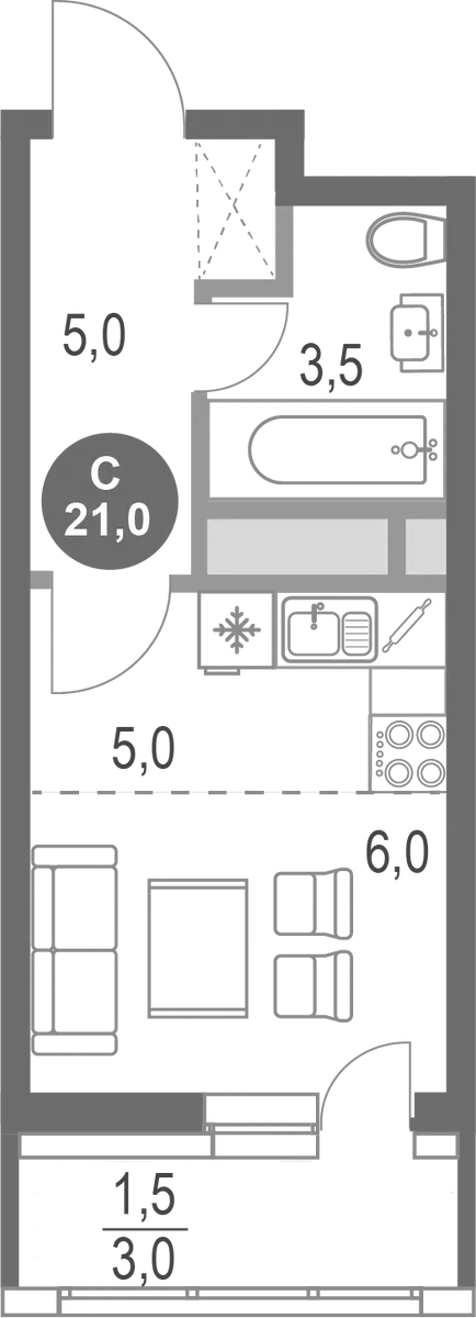 Планировка — Котельники Парк, Студия, 20 м²