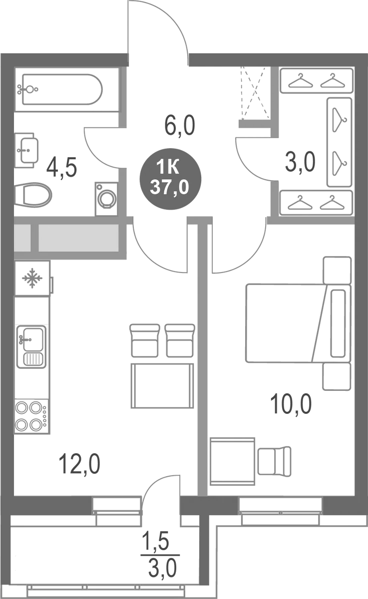 Планировка — Котельники Парк, 1-комн., 36 м²