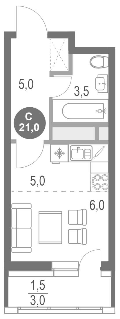 Планировка — Котельники Парк, Студия, 20 м²