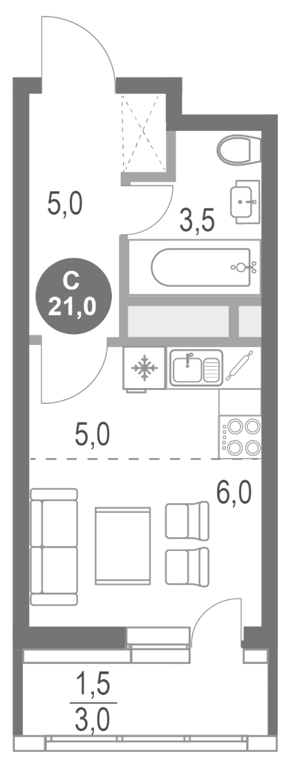 Планировка — Котельники Парк, Студия, 20 м²