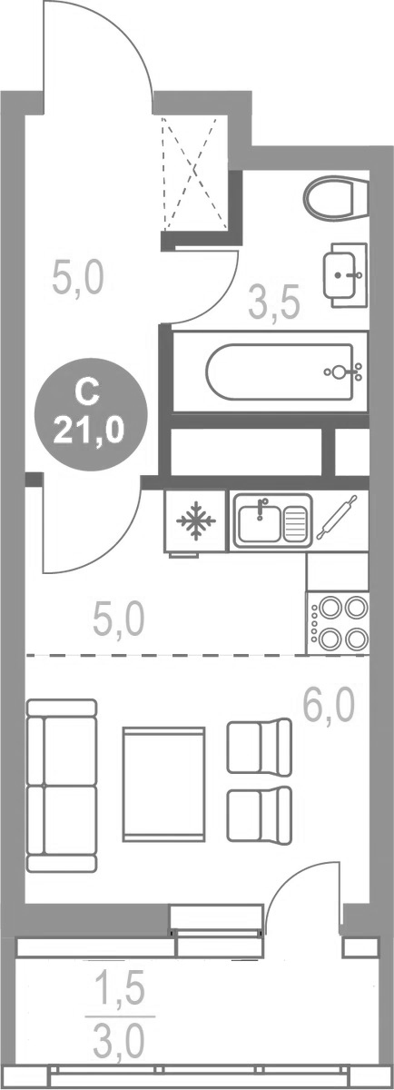 Планировка — Котельники Парк, Студия, 20 м²