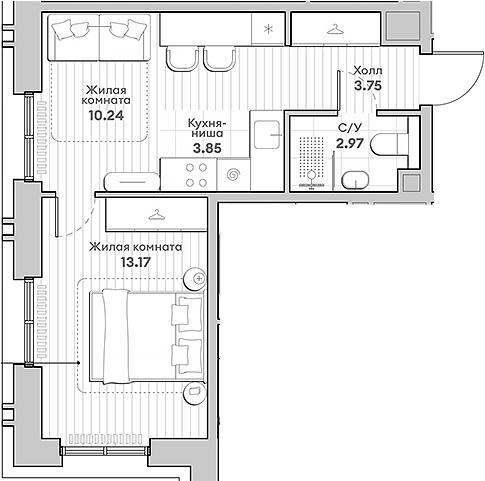 Планировка — Среда на Кутузовском, 2-комн., 34 м²