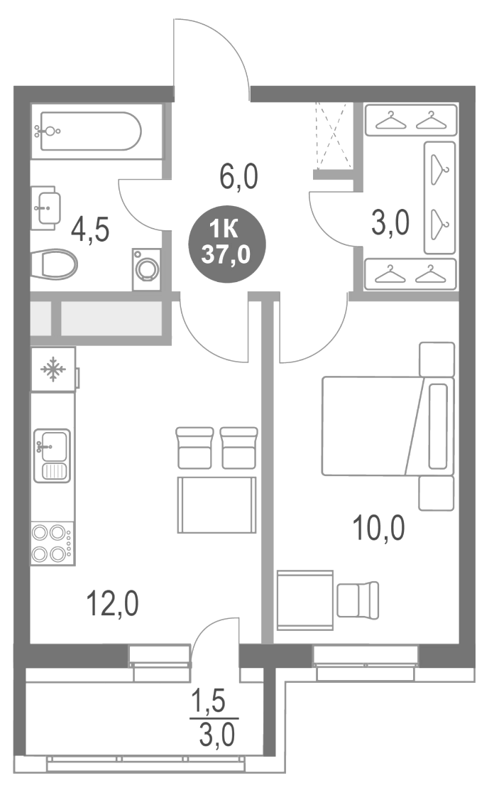 Планировка — Котельники Парк, 1-комн., 36 м²